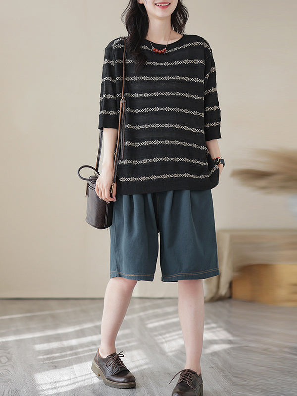 Printed Half Sleeves Loose Round-neck T-Shirts Tops