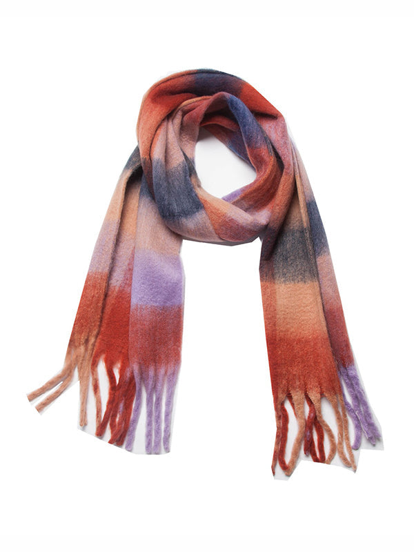 Keep Warm Multi-Colored Plaid Tasseled Thick Shawl&Scarf