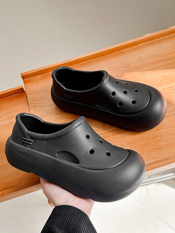 Hollow Round Cut Solid Color Sandals Platform Shoes Crocs