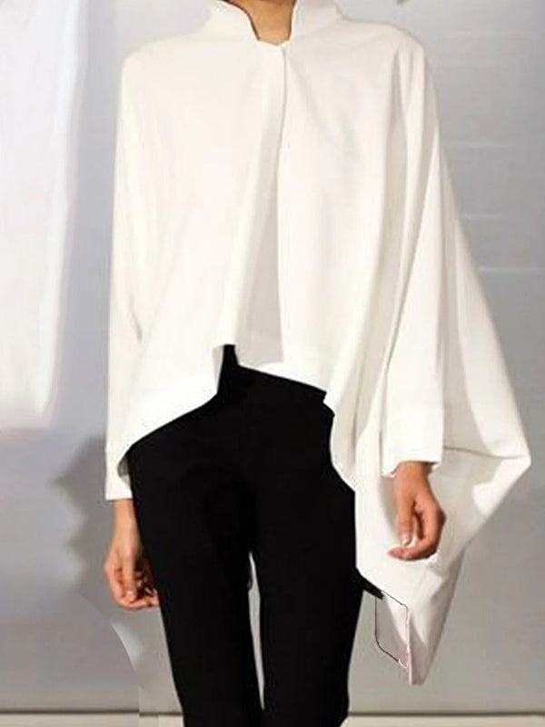 Batwing Sleeves Long Sleeves Solid Color Stand Collar Blouses&Shirts Tops