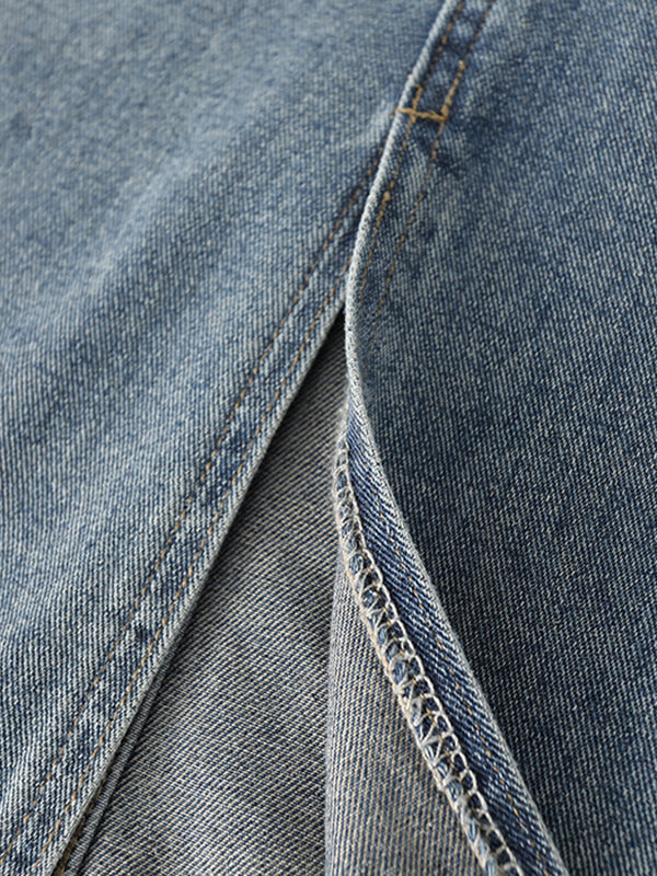 Pockets Split-front Split-Joint A-line Denim Skirts Bottoms