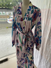 V-Neck High Waisted Long Sleeves Flower Print Tied Waist Shirts Top + Pants Bottom Two Pieces Set