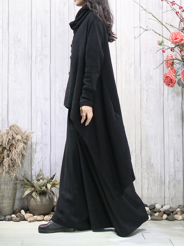 Solid Color Batwing Sleeves High-Low Heaps Collar Sweater Tops Pullovers