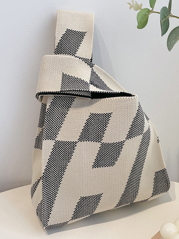Contrast Color Letter Print Woven Handbag Bags