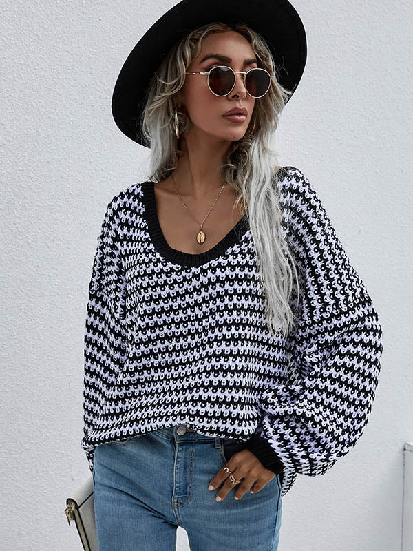 Original Loose Striped 8 Colors V-Neck Long Sleeves Sweater Top