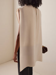 Hollow Solid Color Split-Joint High-Low Loose Round-Neck Vest Top