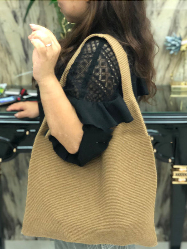Solid Color Woven Handbag Bags