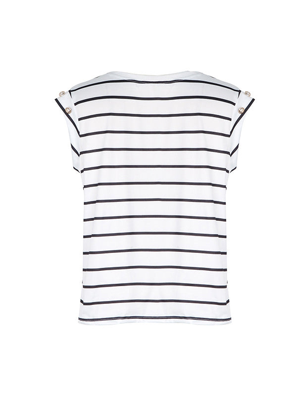 Split-Joint Striped Loose Short Sleeves Round-Neck T-Shirts
