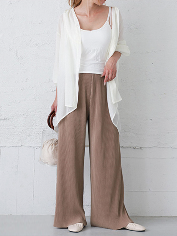 Simple Loose Wide Leg Elasticity Solid Color Casual Pants Bottoms