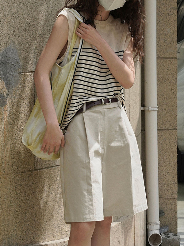 Striped Loose Sleeveless Round-neck Vest Top