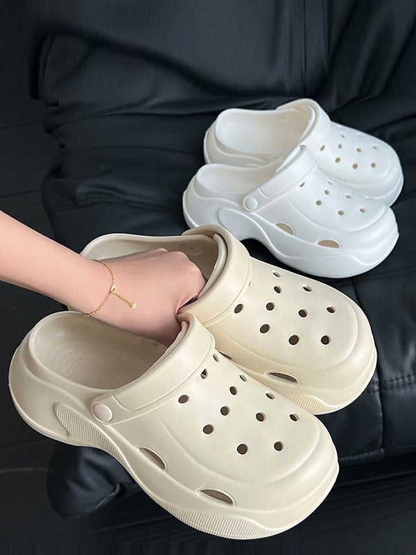 Hollow Round-Toe Solid Color Slippers Sandals Crocs