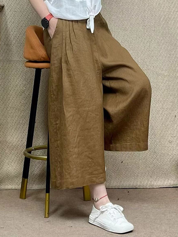 Elasticity Pleated Solid Color Cropped Loose Casual Pants Bottoms