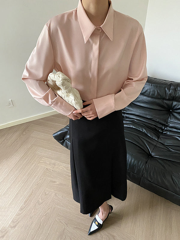 Solid Color Long Sleeves Lapel Shirts Tops