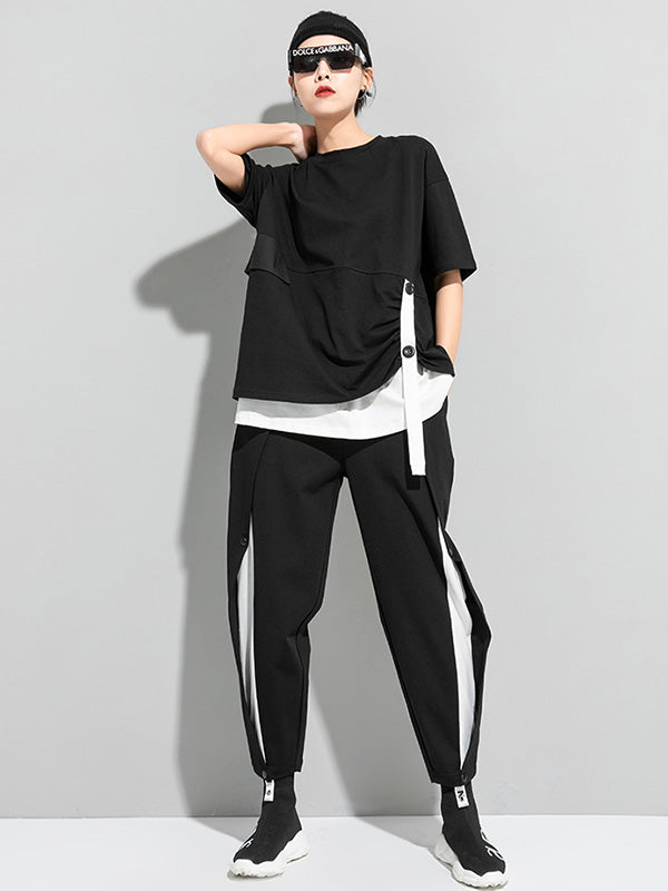 False Two Contrast Colors Irregular Splicing T-Shirts