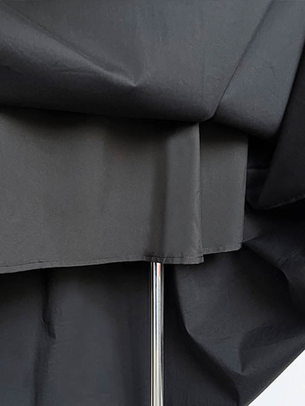 Pleated Solid Color Split-Joint A-Line Long Sleeves Midi Dresses