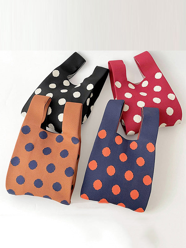 Contrast Color Polka-Dot Split-Joint Woven Handbags Bags