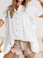 Pleated Split-Joint Batwing Sleeves Loose Round-Neck Blouses&Shirts Tops