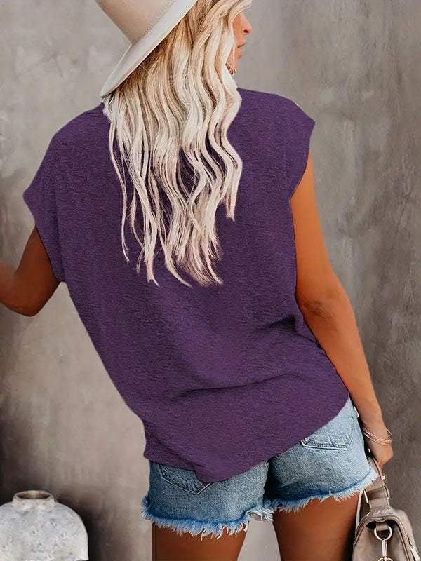 Solid Color Loose Short Sleeves Round-Neck T-Shirts Tops