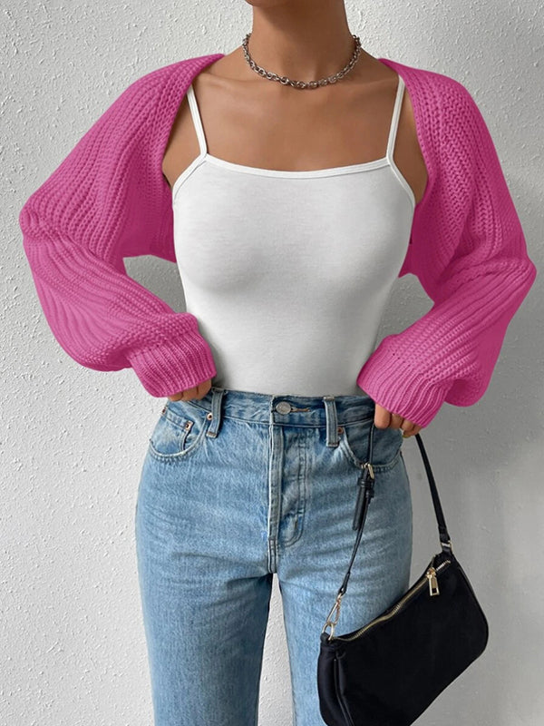 Barbie Solid Color Split-Joint Long Sleeves Loose Cardigan Tops