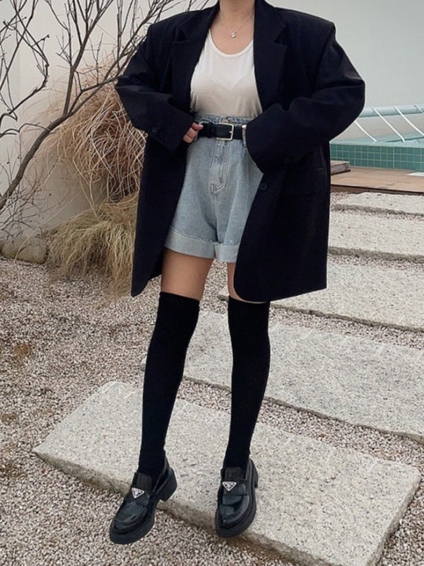 Belted Buttoned Pockets Split-Joint High Waisted Loose Denim Shorts