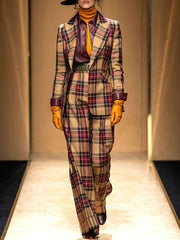 Plaid Split-Joint Long Sleeves Lapel Outerwear Jackets