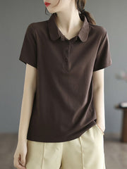Buttoned Solid Color Short Sleeves Polo T-Shirts Tops