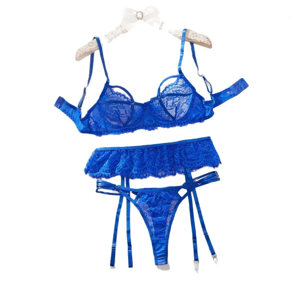 3 Piece Set French Ultra Thin See Through Lace Print Hollow Out