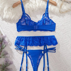 3 Piece Set French Ultra Thin See Through Lace Print Hollow Out