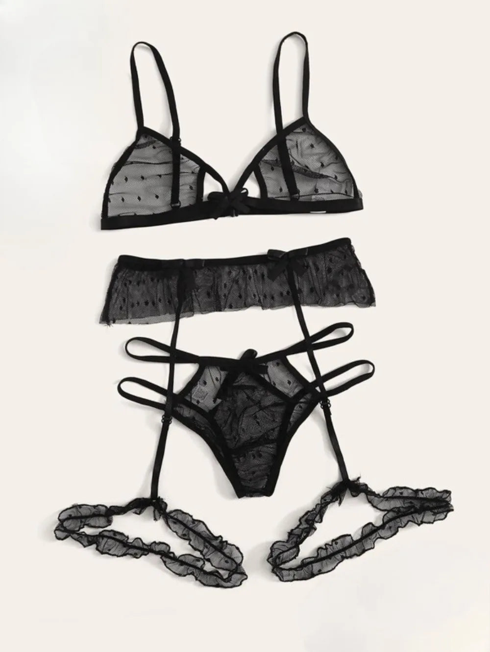 3 Piece Set Westerns Mesh See Through Bra Panties Belt