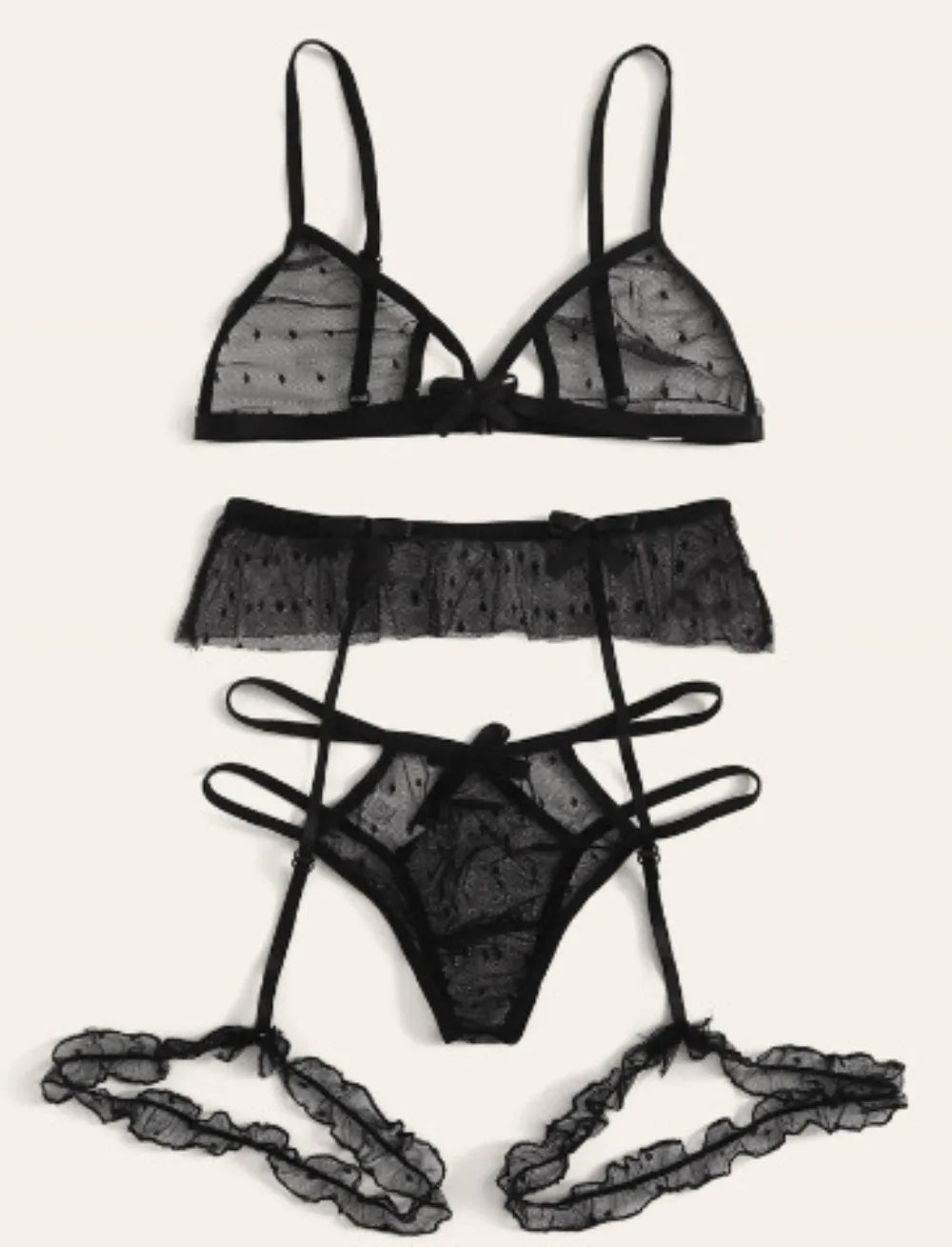 3 Piece Set Westerns Mesh See Through Bra Panties Belt