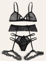 3 Piece Set Westerns Mesh See Through Bra Panties Belt