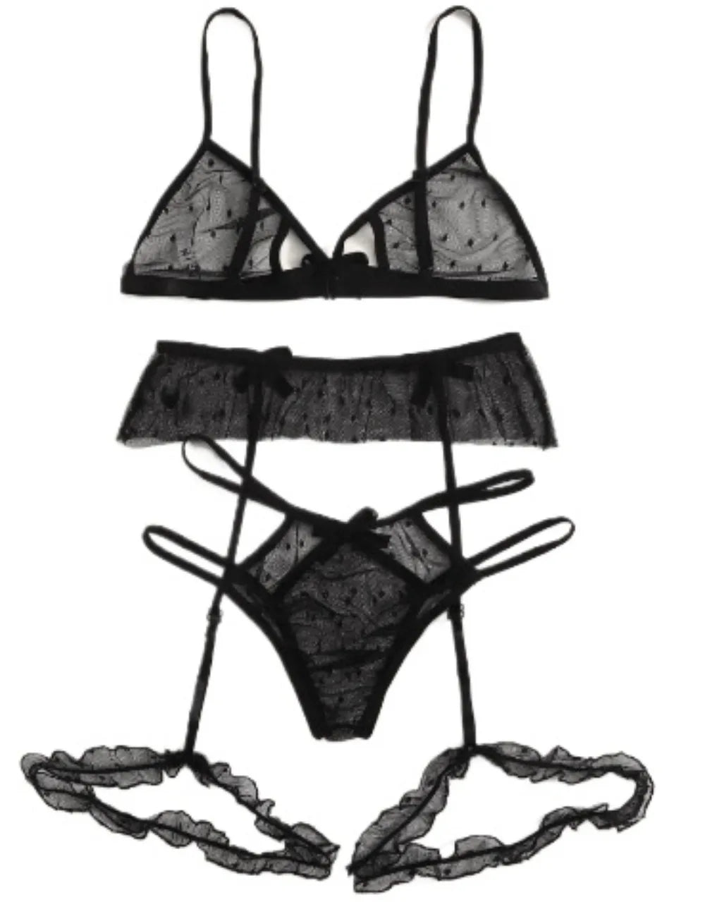 3 Piece Set Westerns Mesh See Through Bra Panties Belt