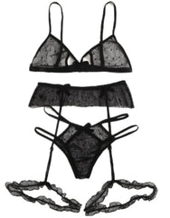 3 Piece Set Westerns Mesh See Through Bra Panties Belt