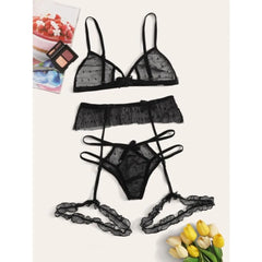 3 Piece Set Westerns Mesh See Through Bra Panties Belt