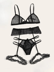 3 Piece Set Westerns Mesh See Through Bra Panties Belt