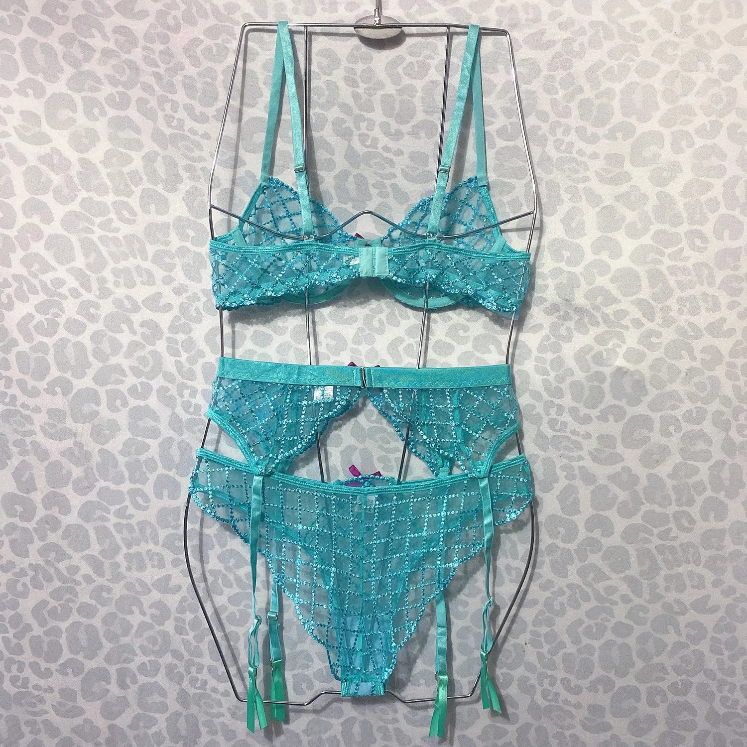 3 Pieces Lake Blue Embroidery Underwire Bra