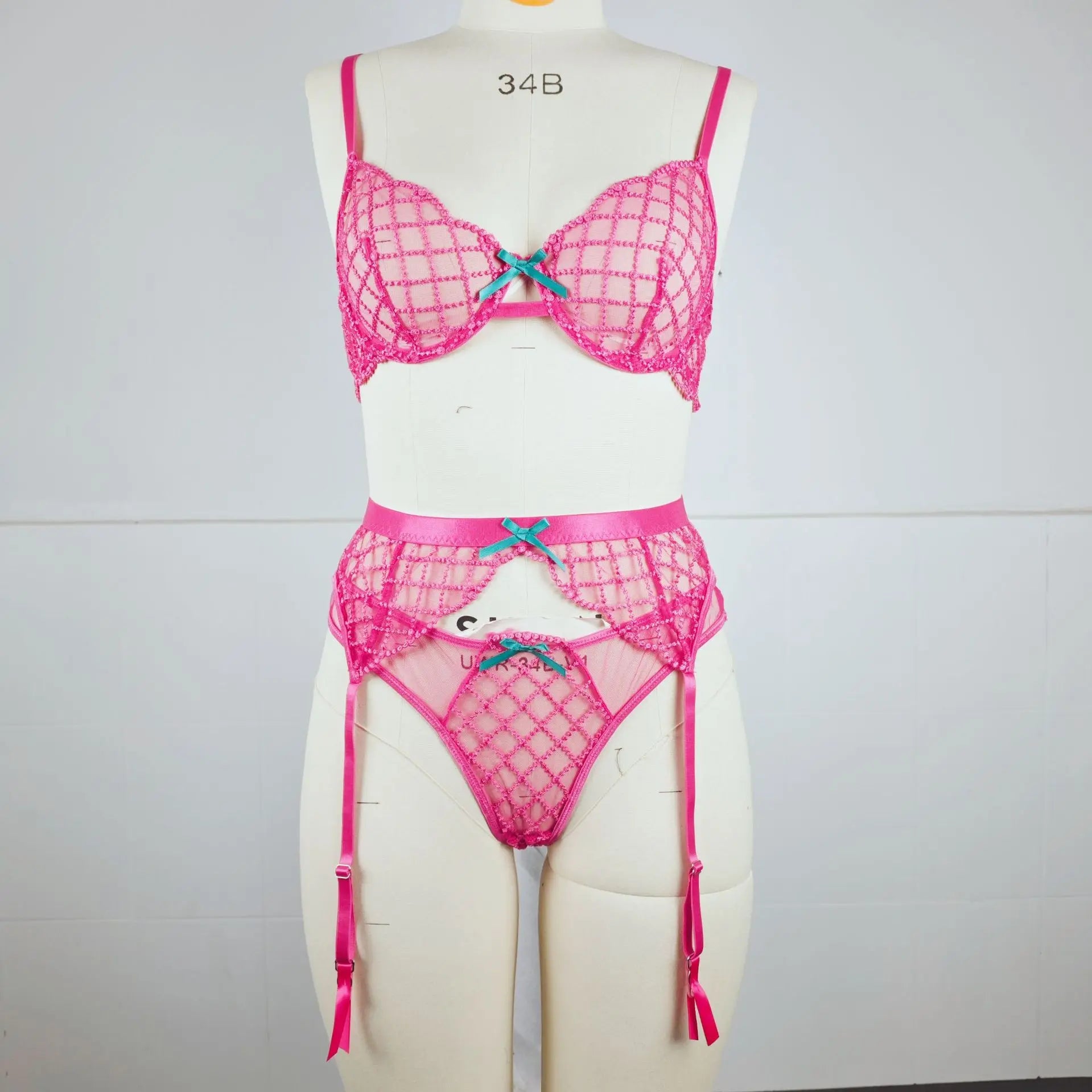 3 Pieces Lake Blue Embroidery Underwire Bra