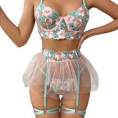 3 Pieces Set Mesh Embroidery