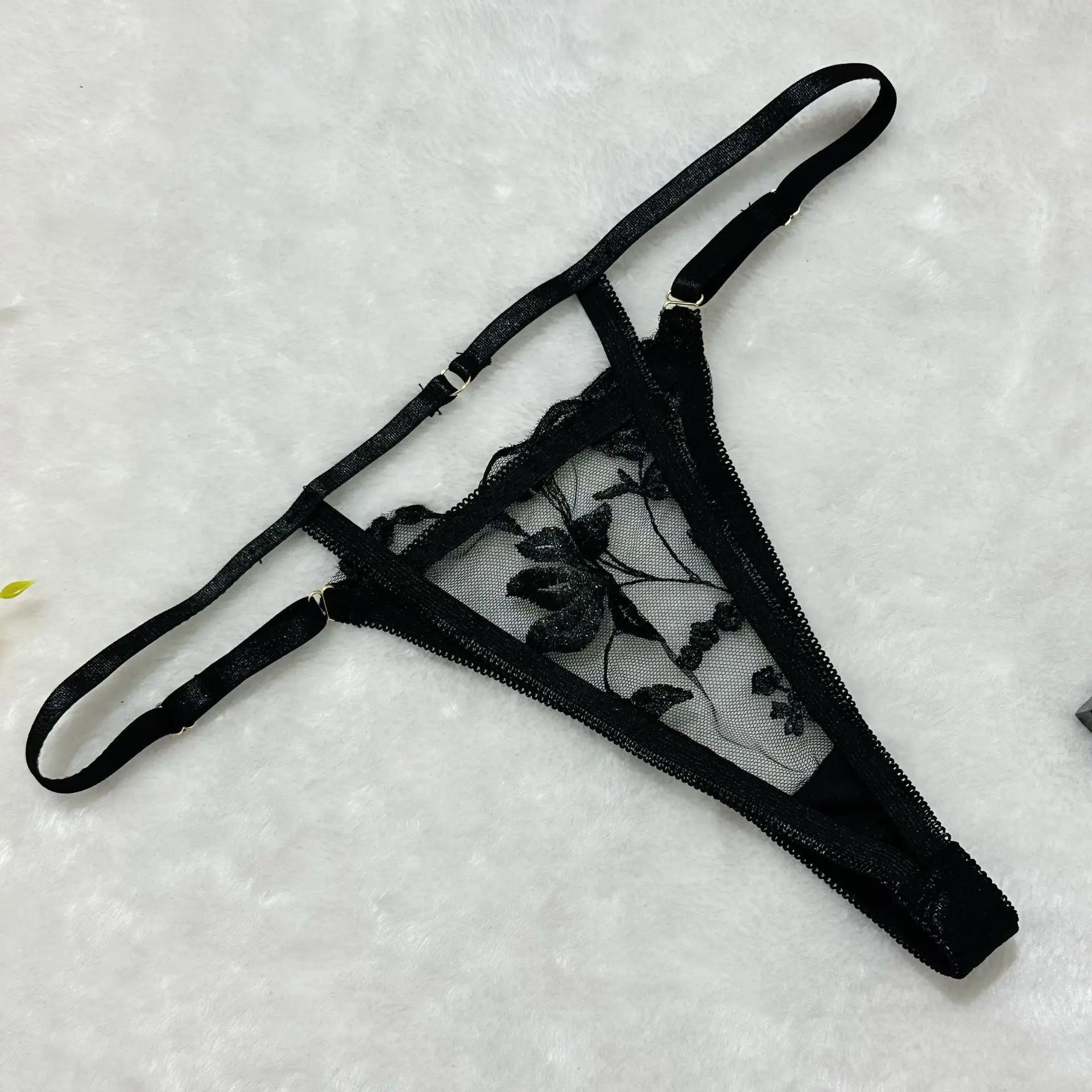 3 Pieces Western See Through Mesh Embroidery Bra