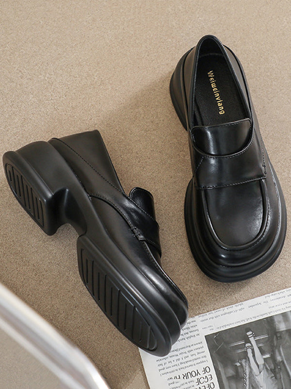 Round-Toe Split-Joint Platform Shoes Loafers