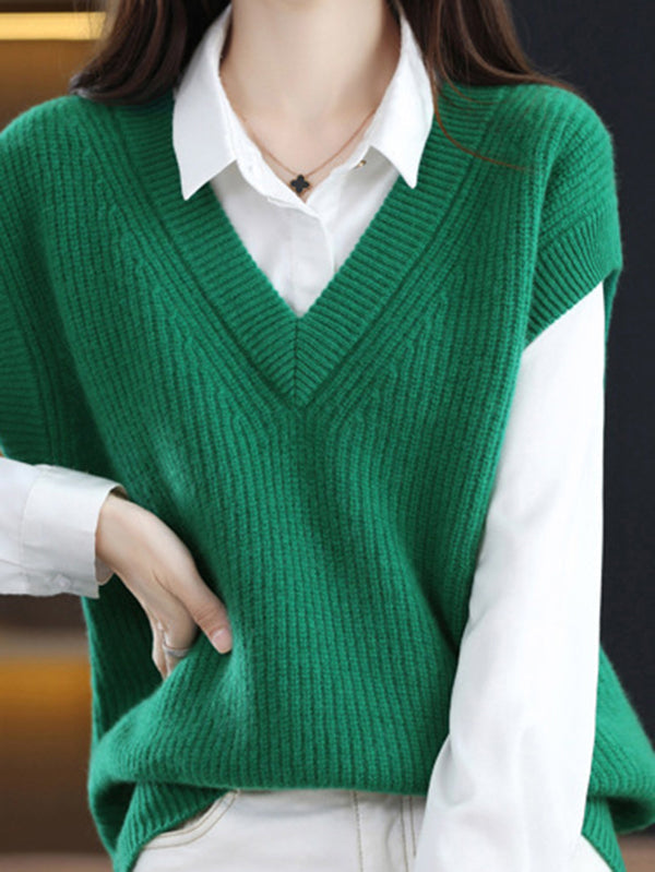 Casual Sleeveless Loose Solid Color V-Neck Vest Top
