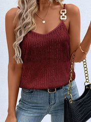 Sequined Split-Joint Loose Sleeveless Spaghetti-Neck Vest Top