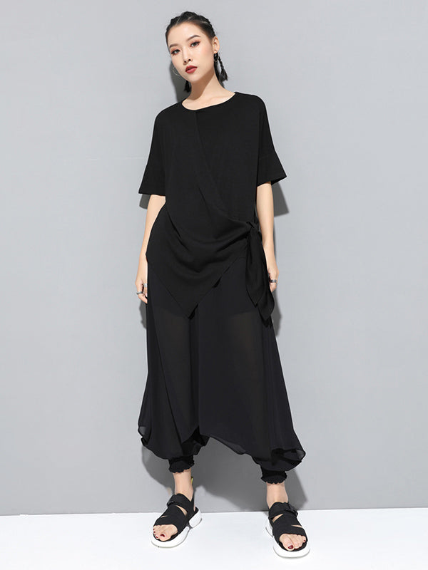 Original Irregularity Split-Joint Solid T-Shirts Tops