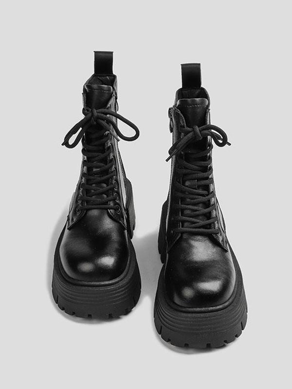 Lace-Up Round-Toe Split-Joint Platform Shoes Boots