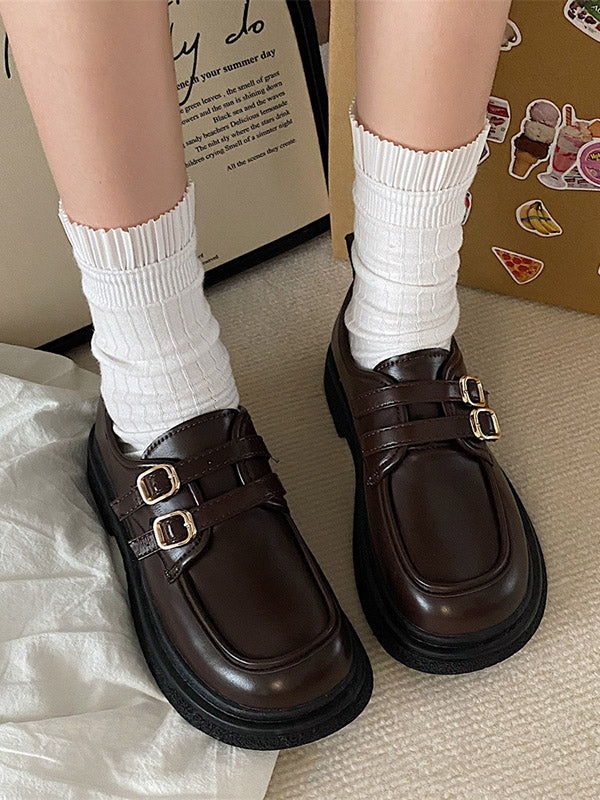 Belt Buckle Round-Toe Split-Joint Platform Shoes Mary Janes
