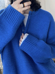 Solid Color Split-Joint Long Sleeves Loose Round-Neck Sweater Tops