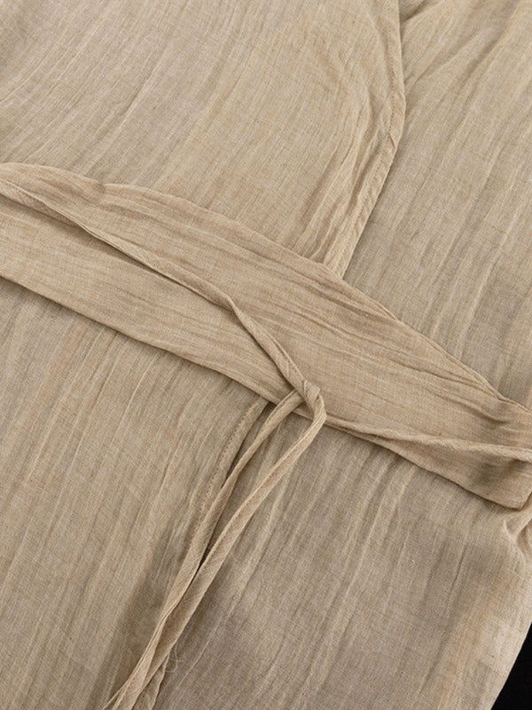 See-Through Solid Color Split-Side Tied Waist Loose Three-Quarter Sleeves V-Neck Midi Dresses