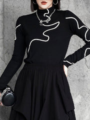 Printed Long Sleeves Skinny Mock Neck T-Shirts Tops