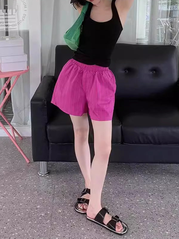Elasticity Split-Joint Striped High Waisted Loose Shorts Bottoms