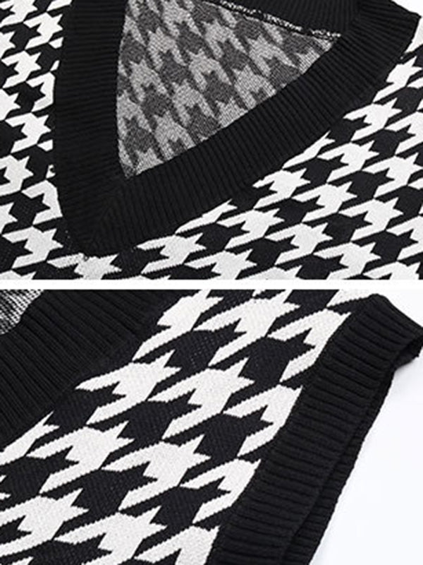 Vintage Loose Houndstooth V-Neck Vest Top